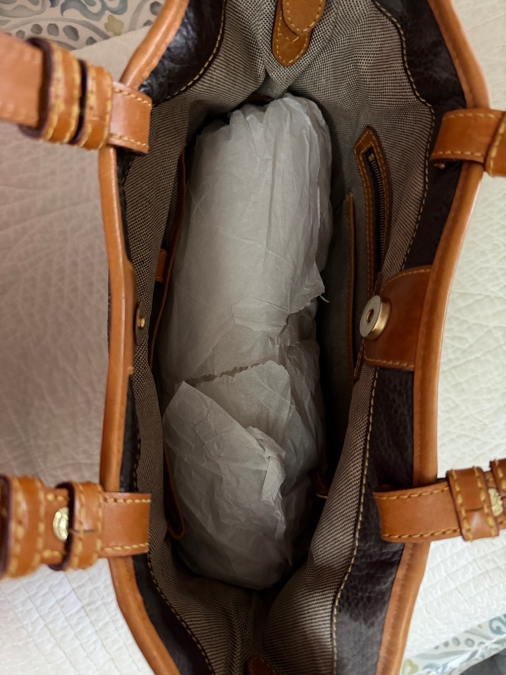 Dooney & Bourke Dark Brown Leather Tote with Tan Trim - Picture 5 of 5